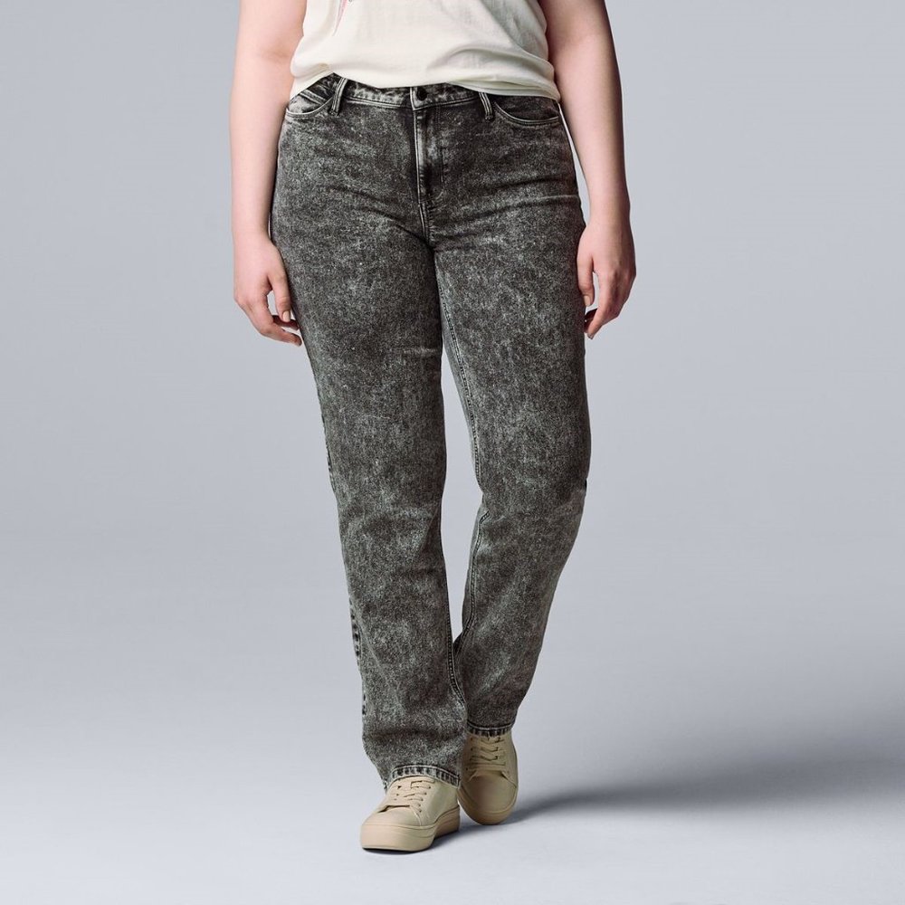 Women's Simply Vera Vera Wang Relaxed Distressed Straight Jeans, Size: 12, Black